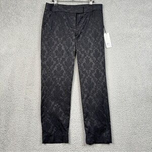 Calvin Klein Pants Womens 6P Black Floral Stitching Straight Ankle Office NWT